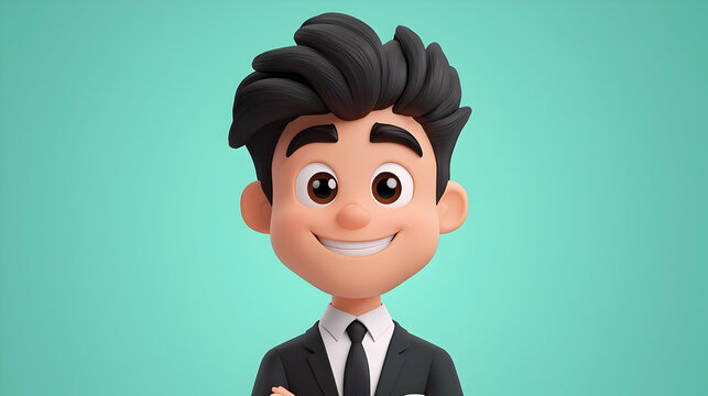 Smiling Cartoon Businessman 3D Animation on Green Screen - Powered by Adobe