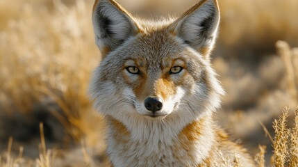 Fototapeta premium Majestic Coyote Portrait: A Wild Encounter in the Golden Hour