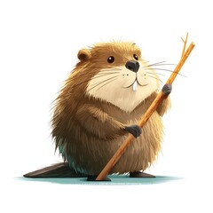 Cartoon beaver kit with twig