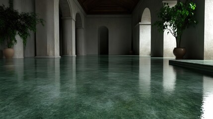 Fototapeta premium Elegant, serene interior courtyard with a reflecting pool