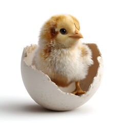 Tiny chick hatching from egg cartoon