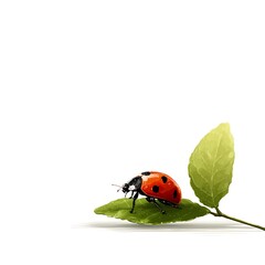 Cartoon ladybug on plant leaf