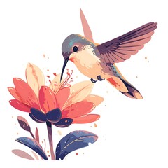 Tiny hummingbird hovering at flower
