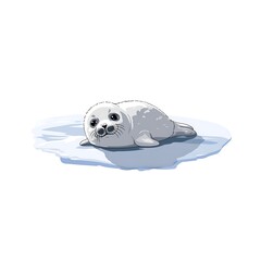 Cartoon newborn seal on ice floe