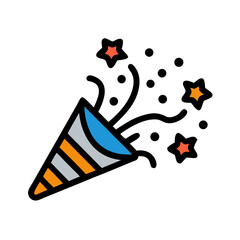 Party Popper with Confetti Burst Icon Design