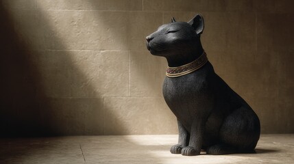 Black Dog Sculpture in Dramatic Light Intricate Design and Textured Detail