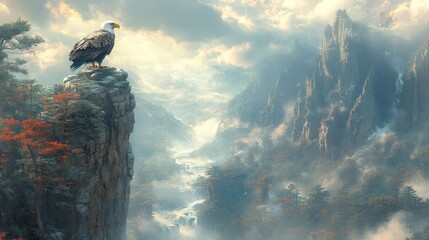 Majestic Eagle on a Mountain Peak: A Serene Landscape
