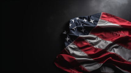 American flag flat lay with studio lighting and copy space