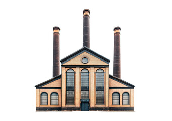 Fototapeta premium Industrial building with smokestacks, warm brick tones isolated on transparent background