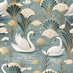 Obraz premium a-seamless-design-of-swans-gliding-across-a-serene