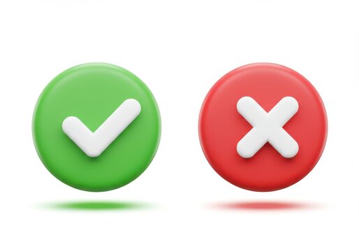 A green check mark and a red x mark on a white background in a rendered style image design view