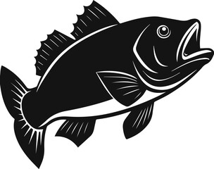 Big bass fish vector logo for t shirt design, silhouette vector illustration