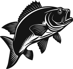 Big bass fish vector logo for t shirt design, silhouette vector illustration