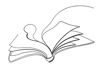 Open Book Single Line Art Illustration For Education And Knowledge Resources,Black And White Continuous Line Drawing Perfect For Minimalist Designs