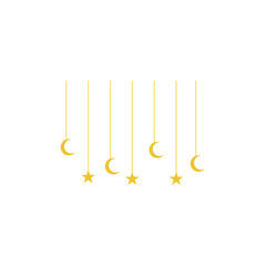 Golden Ramadan arabian lanterns and lamps. Ramadan Kareem with star and crescent hanging lanterns. Vector illustration 