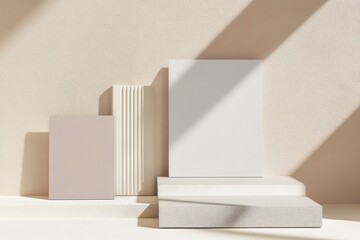 Minimalist display, beige and white shapes