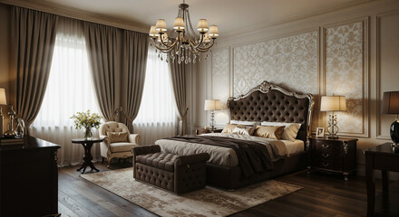 Opulent Bedroom Classic Style Luxury Furniture Chandelier