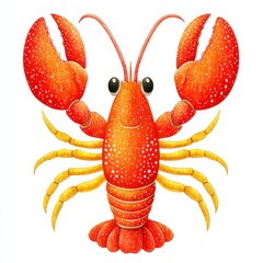 Cheerful Red Cartoon Lobster Illustration with Yellow Legs on White
