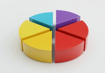Obraz premium Colorful pie chart with six sections on a white background showing data representation visually