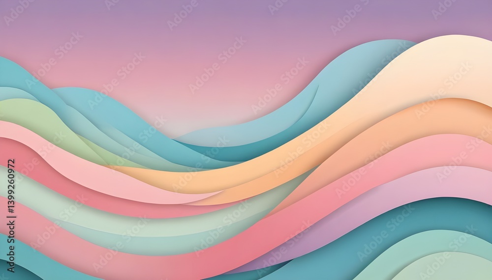 Poster paper-cut style layered waves with pastel gradient, abstract art-inspired layout, no text or logo el