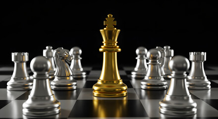 A vivid depiction of chess featuring a golden king