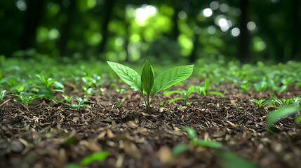 Emerging Green Sprout In Forest Floor