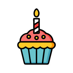 Birthday Cupcake with Candle Topper Icon Design