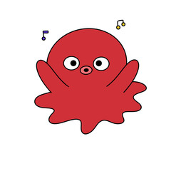 A cartoonish red octopus with a big smile on its face