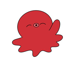 A red octopus with a smile on its face is waving