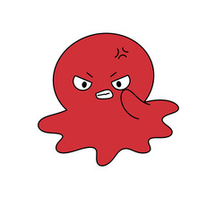 A red octopus with a frowning face and angry expression
