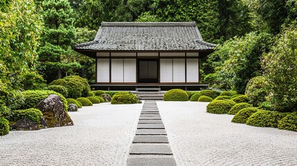 Tranquil japanese garden scene kyoto landscape photography serene environment wide angle view nature's harmony