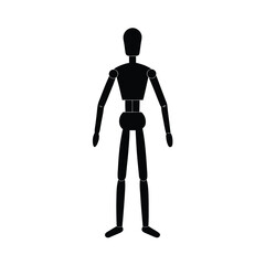 A wooden mannequin, black, isolated on a vector art illustration