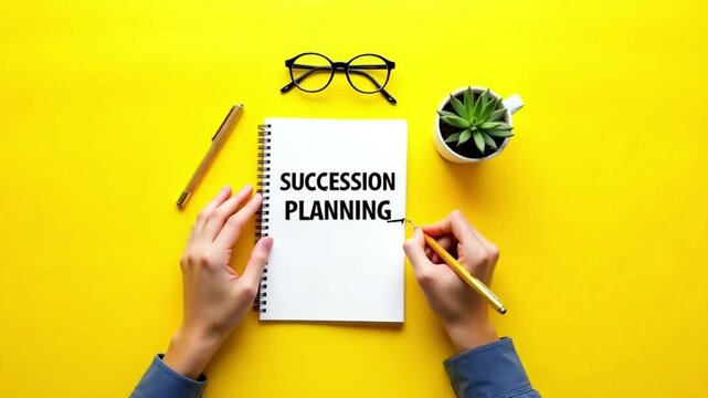 Succession planning. Strategic process of identifying, training, and preparing employees to fill key leadership roles to ensure business continuity and long-term success. A woman writes a notes 


