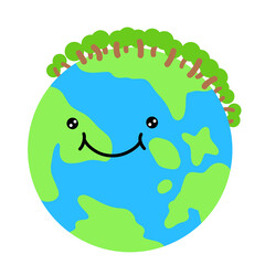Cute Earth Cartoon with Trees for Earth Day and Environmental Projects - Flat Vector