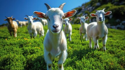 Obraz premium Adorable Goats in a Lush Green Meadow