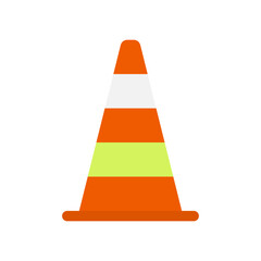 traffic cone with yellow stripe icon. simple road safety symbol isolated on white background