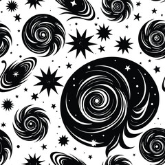 Black and White Abstract Space Seamless Pattern