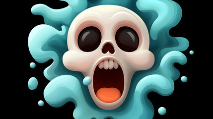 Fototapeta premium Terrifying Skull Emerging from Blue Liquid Illustration