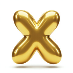 A 3D letter 'X' with a smooth, rounded, and inflated appearance, made of reflective, polished gold.