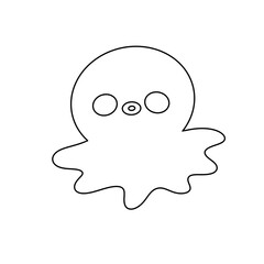 A white octopus with a black mouth and eyes