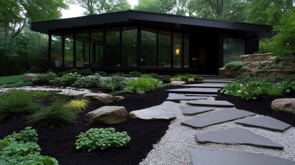 Modern home with zen garden
