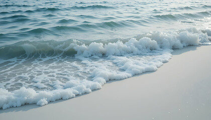 Azure Tide: Gentle Waves Lapping on Pristine White Sand Shoreline