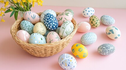 Festive easter eggs decoration in a pastel palette indoor setting colorful display spring concept