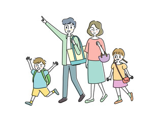 お出かけする家族のイラスト