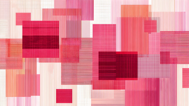 Abstract Composition in Shades of Pink and Red Featuring Geometric Shapes and Stripes for Modern Art and Design Decoration