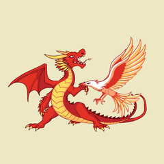 Crimson Dragon and Fiery Eagle in Symbolic Embrace