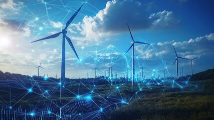 A high-tech smart grid managing renewable energy with AI.