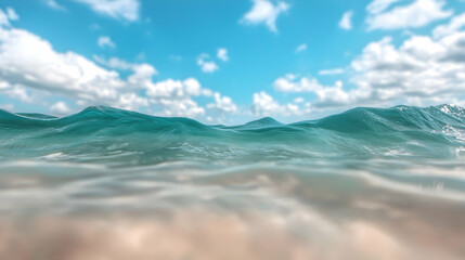 Turquoise Ocean Waves on Sandy Beach Under a Sunny Sky