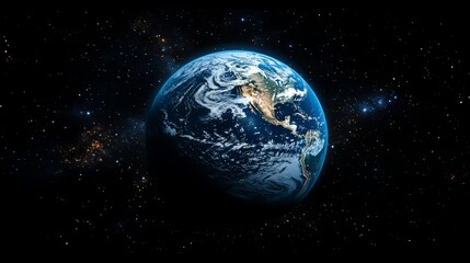 Naklejka premium Stunning View of Earth From Space Showing Clouds and Continents On Black Background