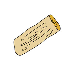 A wooden stick with a yellow label on it
